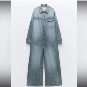 Zara TRF Long Denim Jumpsuit